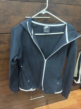 Nike Women’s Black Zip Front Hoodie Jacket with White Trim